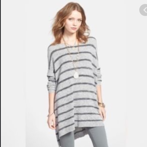 Free People Grey Striped Oversized Tunic Sweater - Picture 1 of 5